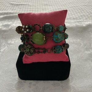 Vintage Sweet Romance Inspired Green and Turquoise Bracelet Set